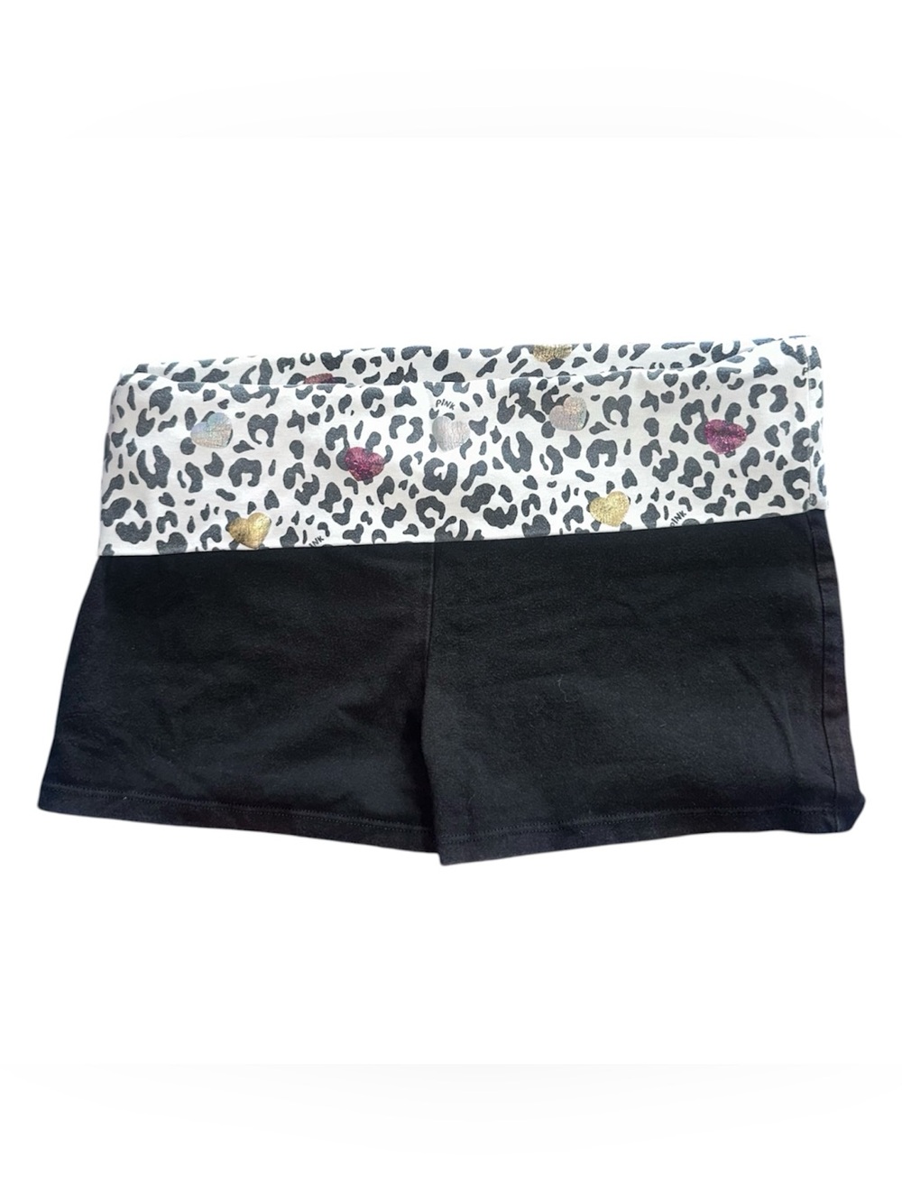 Y2K 2000s Vintage VS PINK Animal Print & Hearts Fold Over Micro Mini Yoga Shorts
